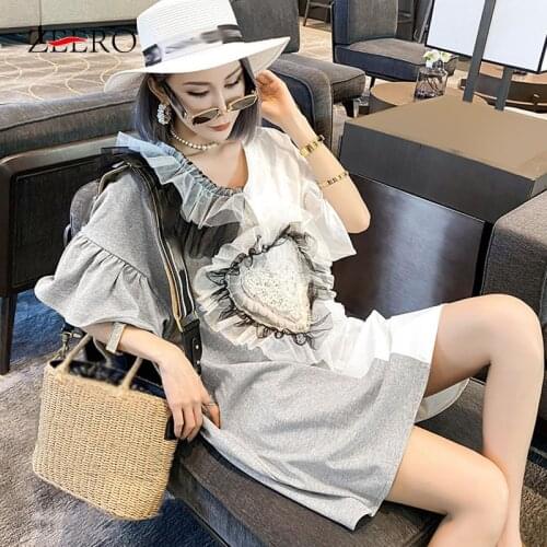 Women Heart Patchwork Beading Midi Party Dress Streetwear Female Loose Casual Flare Sleeve Sequins Ruffles Sexy Backless Dresses