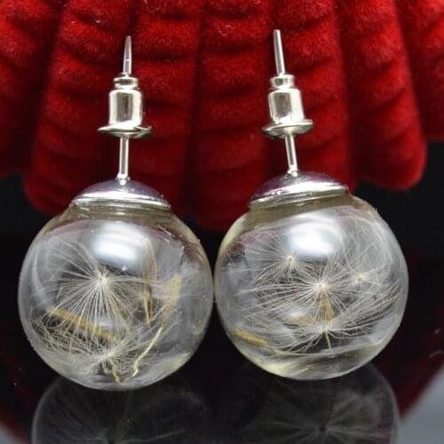 1 pair 16MM Glass globe Dandelionearrings Eco Earring Wish Bottle earrings Dried Flower Ear Studs jewelry