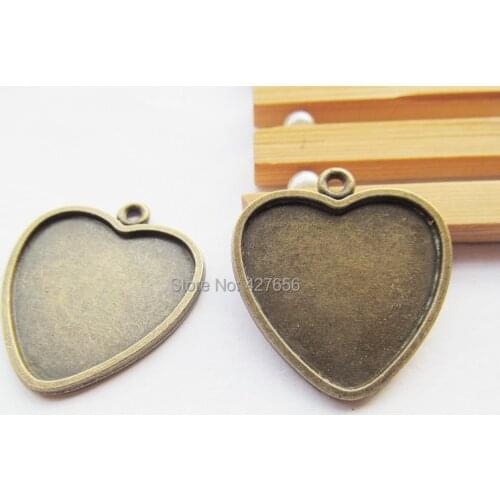100pcs Antique Bronze Heart Frame Base Bezel Setting Tray Bezel Pendant Charm/Finding,fit 23.50mm Cabochon/Picture/Cameo