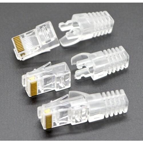 100pcs NEW Hot Sell RJ48 10P10C Network Connector 10PIN Network Socket Special Crystal Head With Sheath Special Wholesale