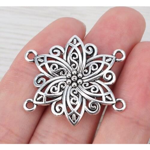 15 x Filigree Flower Charms Pendants Connectors For Necklace Bracelet Jewelry Making Finding 33x30mm
