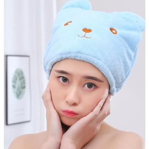 200pcs Lovely Panda Coral Velvet Shower Cap Quick Dry Hair Hat Bath Cap Shower Hair Drying Wrap Towel Hair Hat Bath Accessory
