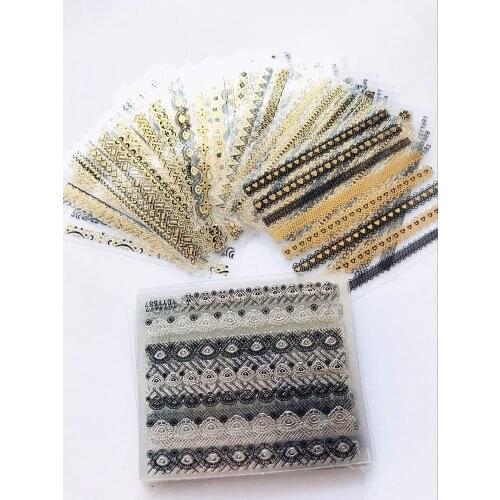 24 Sheets Nail Art Stickers Lot Line Metal Decal Charms Black Gold Decorations Diy Bronzing Japanese Girl 3d Gel Decorations DIY