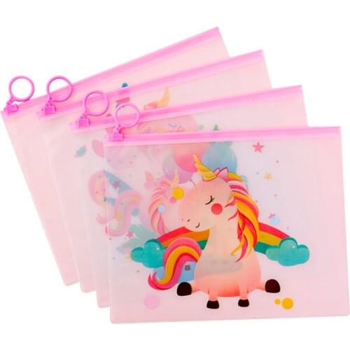 3pc Colorful Unicorn Ring Zipper File Bag Student Finishing Storage Pencil Case PVC Waterproof Stationery Office School Supplies