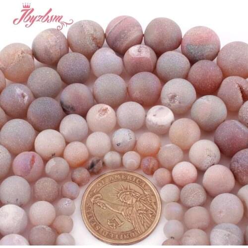 8,10,12mm Round Beads Light Pink Druzy Agates Beads Natural Stone Loose Beads for Men DIY Bracelet Necklace Jewelry Making 15"