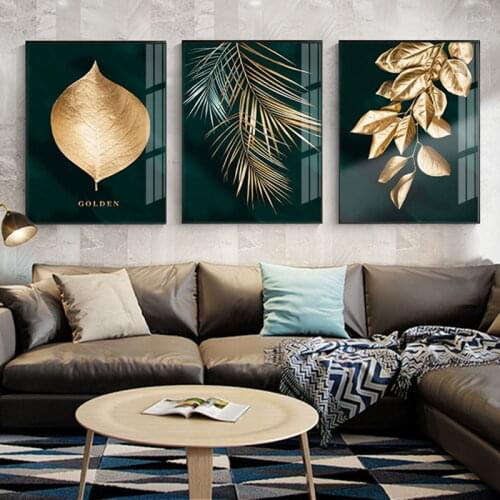Abstract Golden Plant Leaves Picture Wall Poster Modern Style Canvas Print Painting Art Aisle Living Room Unique Decoration