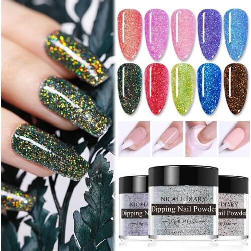 NICOLE DIARY 10ml Acrylic Dipping Powder Holographics Glitter Nail Powder Shiny Sequins Chameleon Dip Powder DIY Nail Art Decor