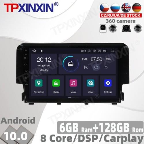 128G Android 10.0 PX6 For Honda Civic 2016 - 2018 Car Radio Multimedia Video Player Navigation GPS Accessories Auto 2 din no DVD
