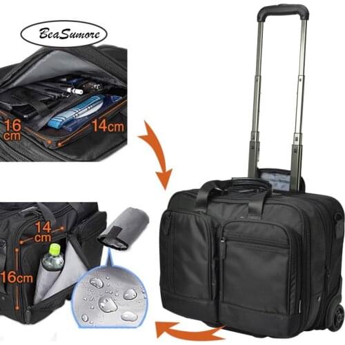 BeaSumore Multifunction captain Rolling Luggage 16 Inch Carry Ons Trolley Men Business pilot Suitcase Wheels Laptop bag