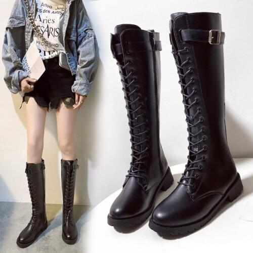 Shoes Womens Boots High Heel Winter Autumn Women Ladies Retro Low-heeled Shoes Buckle Add Cotton Long Tube Knight Boots Women