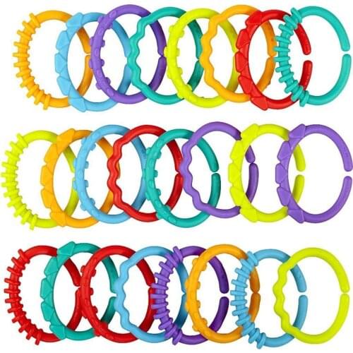 Baby Toys Rainbow Kids Teether Dolls Chain Clutch Ring Toy Links Holder for Hanging on Cirb Playpen Stroller 0-12 Months