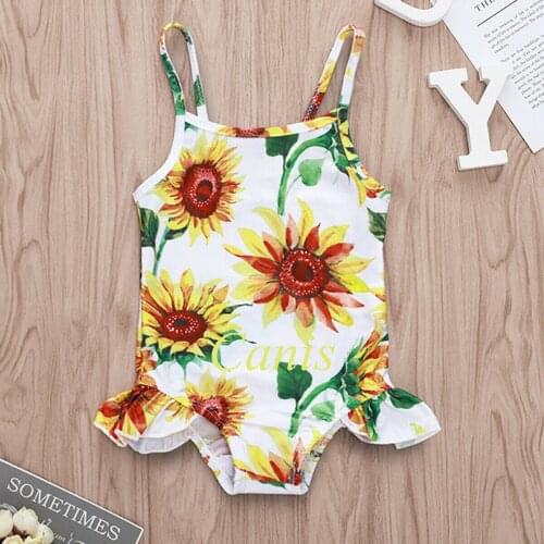 Infant Kids Baby Girls Sunflower Swimwear 1piece Strappy Sling Bathing suit summer Beach Clothes 0-24M
