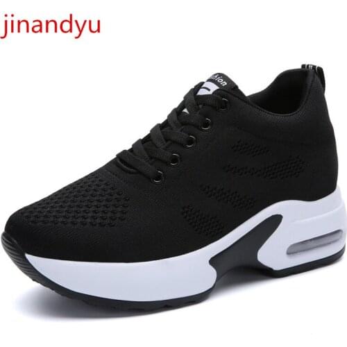 Breathable Sport Shoes with Heels 8cm Black Red White Shoes Woman LaceUp Hidden Heel Womens Trainers Casual Zapatillas Mujer New