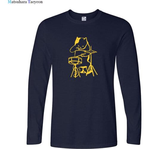 Musician Cat Playing Drums T Shirt Men Funny Birthday Gifts for Men Male Drummer Cat Lover Cool Cotton T Shirt Hip Hop Tshirt