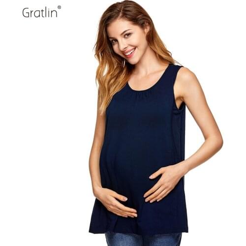 Gratlin Womens Sleeveless Round Neck Soft Maternity Nursing Tank Top