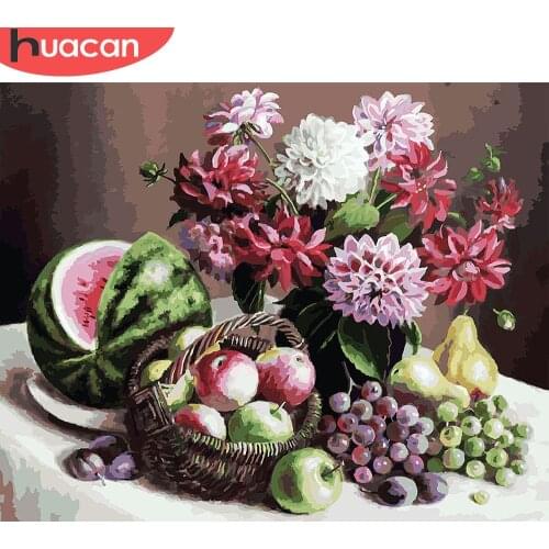HUACAN Painting By Number Fruit HandPainted Kits Drawing Canvas DIY Oil Pictures Flower Home Decoration Art Gift