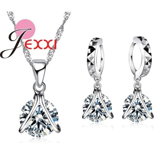 High Quality Fashion Bridal Bling Jewelry Set Cubic Zirconia 925 Sterling Silver Necklace Pendant and Earrings Sets
