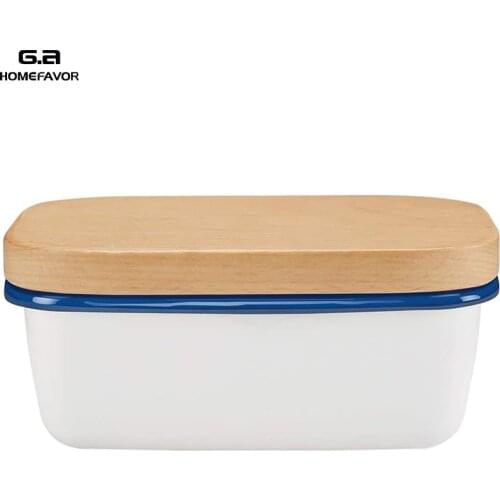 Butter Box Dishes Enamel Butter Container Plates Tray With Wooden Lid Cover Black High Quality White Storage Box High Quality