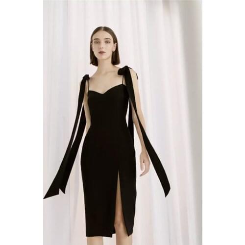 Nice Rayon Bandage Spaghetti Strap Epaulet Dress Black Knee-Length Sexy Bodycon Women Dress Evening Party Dress