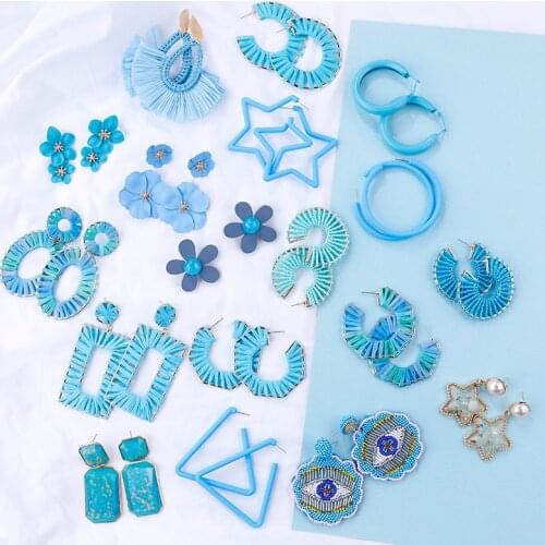 Lifefontier Geometric Pendant Earrings Resin Flower C-type Round Bead Ball Drop Earrings Acrylic Raffia Fan Shaped Earrings