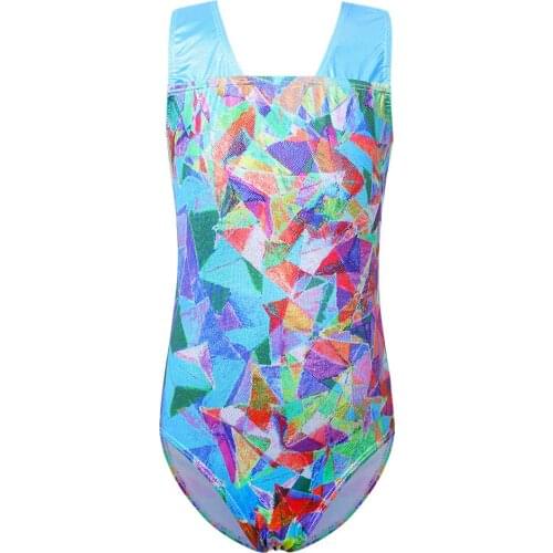 BAOHULU Graffiti Blue Print Leotard for Girls Sleeveless Gymnastics Leotard Sparkle Teens Training Athlete Dance Costumes