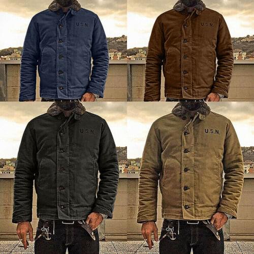 WinterMen Jacket Coat Vintage Deck Army Military Warm Windproof Navy Thick Coat
