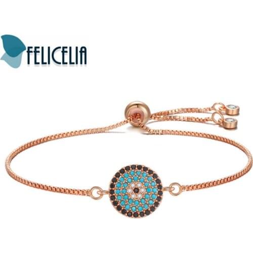 Felicelia Hot Sale Ethnic Style Cubic Zirconia Bracelet For Women Girl Black/ Silver/ Gold/ Rose Gold Color Bracelet Adjustable