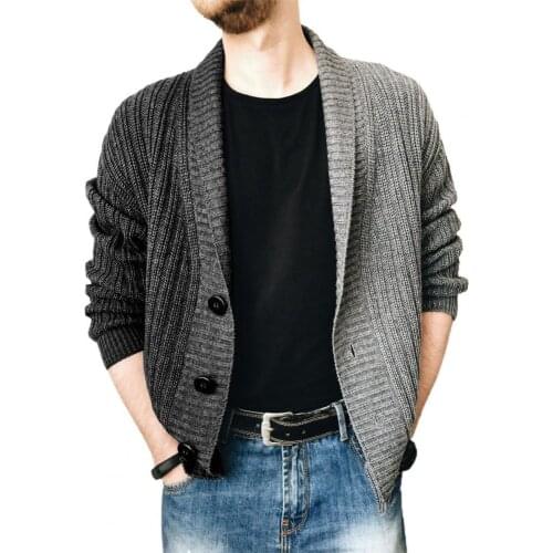 40% Dropshipping!New Autumn/Winter Knitted Long-Sleeved Mens Sweater JacketSingle-Breasted Color Stitching Cardigan Coat