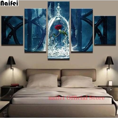 Diy Diamond Painting 5 Pcs Beauty And Beast Wall Art Full Square Drill Cross Stitch Embroidery Landscape Rhinestone Mosaic Decor