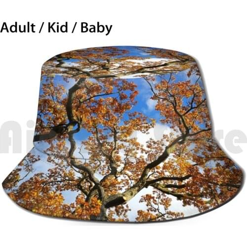 Looking Up Through An Oak Tree In Autumn Sun Hat Foldable UV Protection Tree Trees Branches Leaves Foliage Autumn Fall