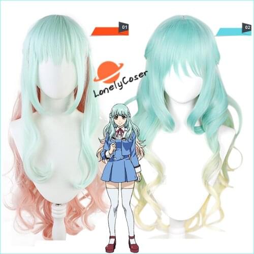 Shinzaki Kuon Cosplay Wig Anime High Rise Invasion Long Curly Gradient Color Hair Tenkuu Shinpan Heat Resistant + Wig Cap Girls