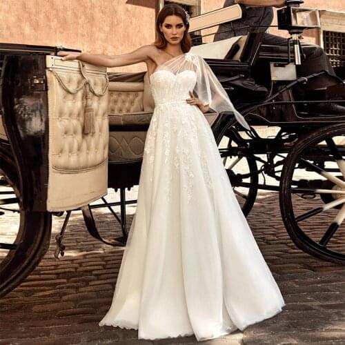 Eightree One Shoulder Lace Wedding Dresses A Line Sweetheart Bride Dress Backless Beach Boho Wedding Gowns Vestido De novia