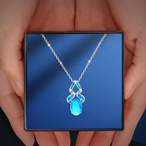 ROLILASON Amazing Blue Fire Opal Pendant Silver Fashion Jewelry Blue Zircon Pendant OPS705 for Lover Party Gift