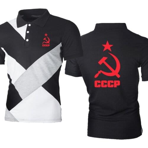 Summer Mens POLO shirt CCCP Russian USSR Soviet Union Casual Splicing Mens short sleeve Cotton High Quality Short sleeve