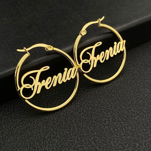 Noelia Personalized Custom Name Earrings for Kids Stainless Steel Big Hoops Earrings Custom Fashion Jewelry Baby Girls