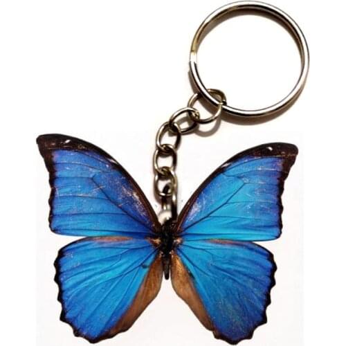 Blue Butterfly Acrylic Keychain Flying Wing Dogs steel Keyring Pendants Gift Best Friend Key Chain Accessories Keyring Men Toy