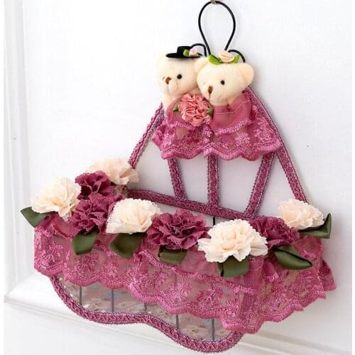Tulip Hanging Basket Couple Bear Hanging Basket Fabric Sundries Storage Basket Creative Wrought Iron Frame