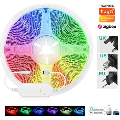 TUYA Zigbee Smart Mini Controller 12V 1m-10m RGB Led Strip Light Power Adapter KIT Alexa Google Home Voice Control TUYA Remote