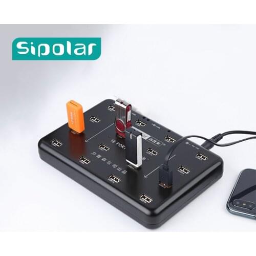 Sipolar 16 Ports USB 2.0 Hub Duplicator For TF SD Card Reader U-disk Data Test Batch Copy With LED Lamp 5V3A Power Adapter A-100