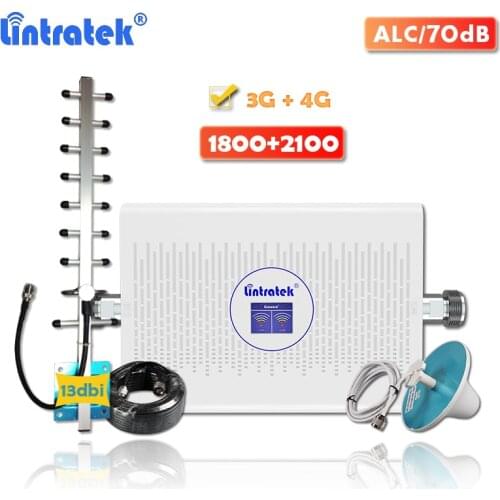 Lintratek 3g 4g signal booster 1800 2100MHz AGC 70dB high gain DCS LTE 1800 cellular amplifier WCDMA 2100 mobile phone repeater