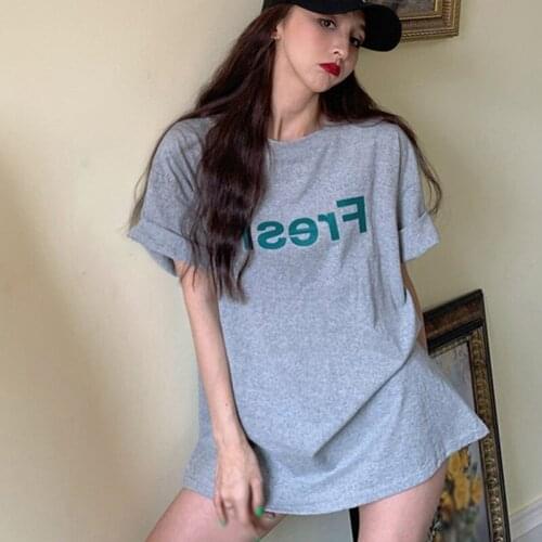 Womens Fashion Round Neck Letter Print Leisure Short Sleeve Pullover T-Shirt Tops