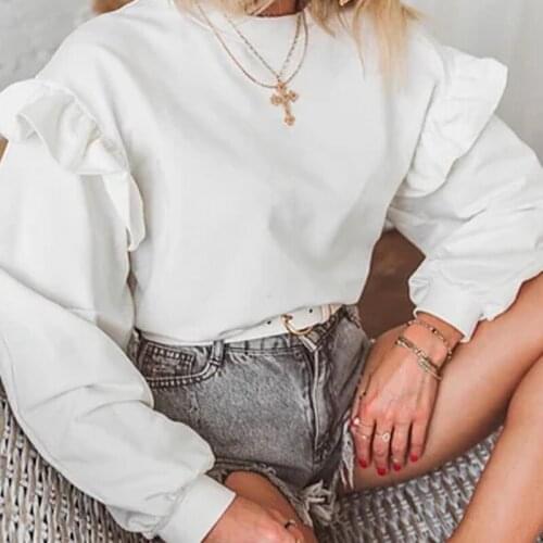 Women Office Lady O Neck Ruffles Elegant Blouse Lantern Sleeve Soild Lady Casual Tops 2020 Autumn New Fashion Women Pullover