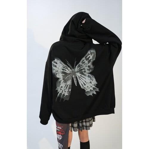 Butterfly hoodies women spring and autumn 2021 new casual long sleeve harajuku sweatshirt fashion tops vimtage gothic oversized
