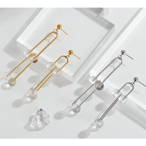 AENSOA Geometric Irregular Acrylic Ball Long Metal Drop Earrings for Women 2021 Fashion Punk Dangle Earring Jewelry Wholesale