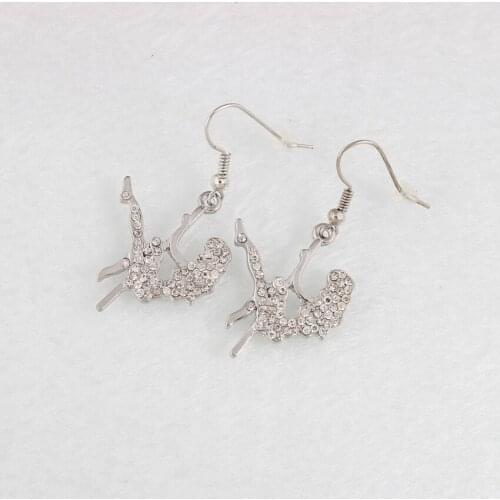 Women Fashion Cute Full Rhinestone Pole Dancing Girl Hook Earring Personality Jewelry Gifts