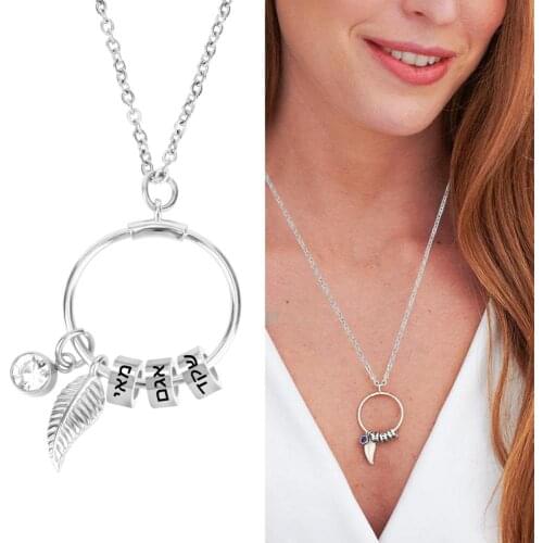 Female Stainless Steel Bead Pendant Necklace Women Bohemia Leaf/Twelve Months Birthday Stone Charm Necklace 1-9 Name Beads