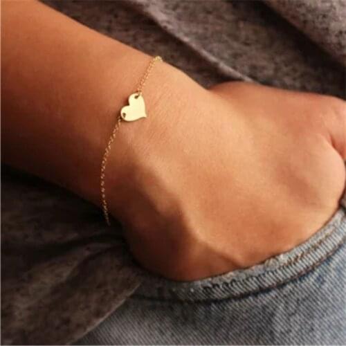 Gold Heart Shape Bracelet Handmade Jewelry Gold Filled Vintage Ed Tobilleras Pulsera Para Tobillo Boho Women Bangles