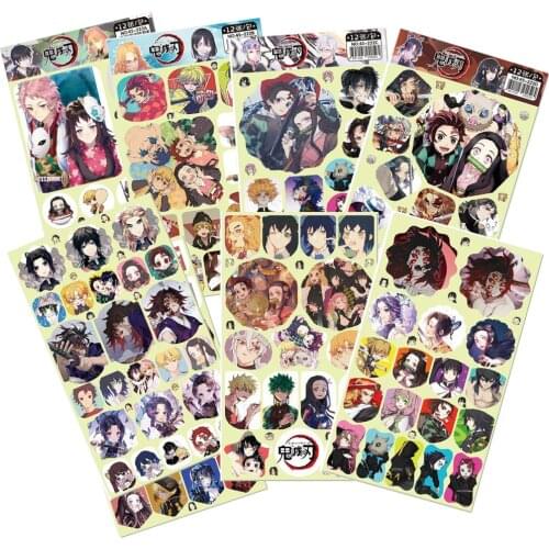 12 sets/lot(240pcs) Anime Demon Slayer Kimetsu no Yaiba Stickers Toy Figures DIY Self Adhesive Hand Paper Sticker Toys gift