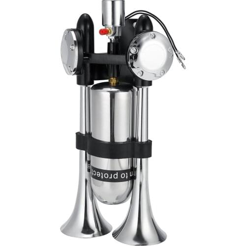 12V/24V Dual Trumpet Electric Horn Loud Chrome Air Horn Speaker Kit With Air Compressor For Train Truck Lorry 500DB