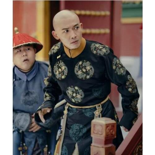 2 Designs Embroidery Qing Dynasty Emperor Daily Costume Hanfu for TV Play Story of YanXi Palace Nie Yuan Emperor Qian Long
